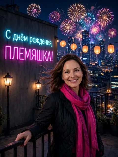 Выбрать дизайн «Неоновый город и салют»