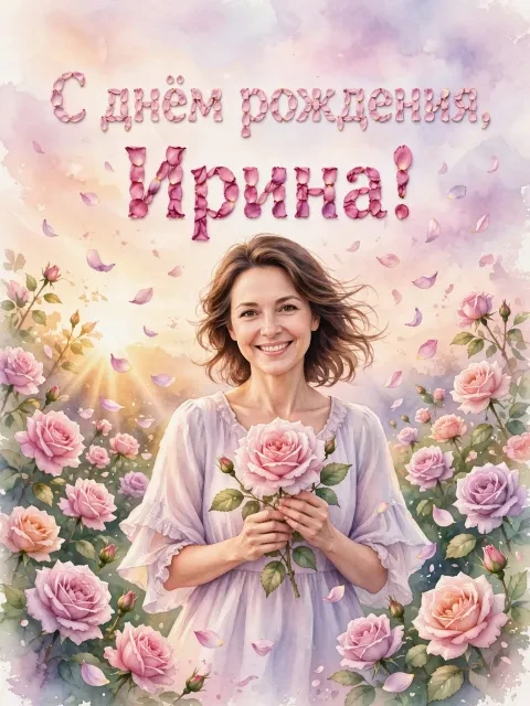 В примере на открытке напечатаны поздравление и имя.