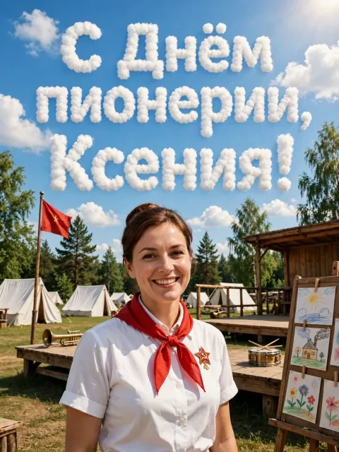 Пример открытки в дизайне «Летний пионерлагерь»