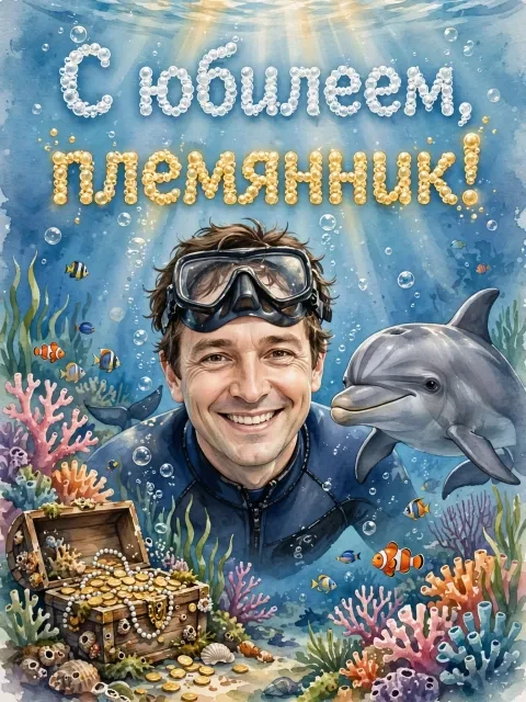 Пример открытки в дизайне «Подводный юбилей»