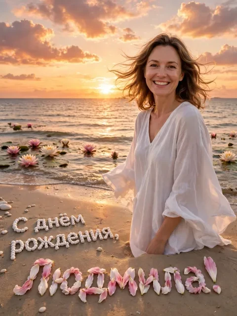 Морской закат с лилиями