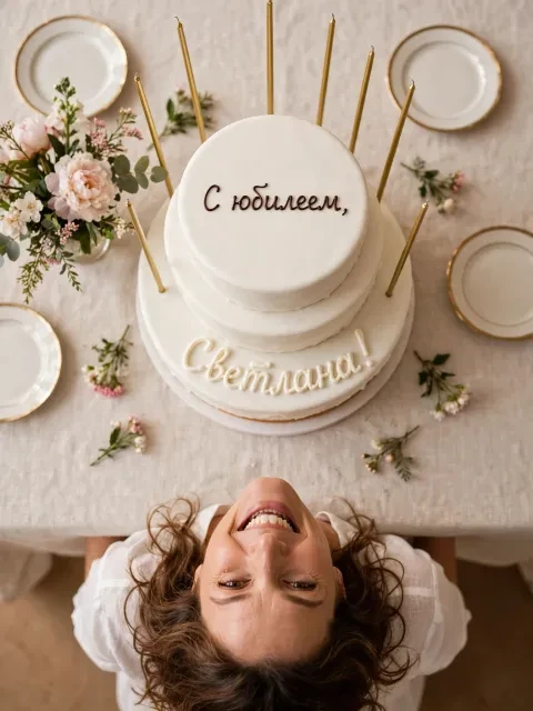 Пример открытки в дизайне «Торт с кремовым именем»