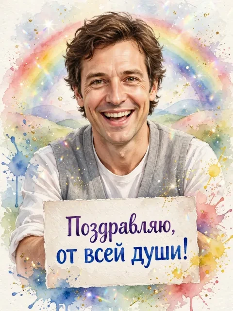 Пример открытки в дизайне «Акварельная радуга»
