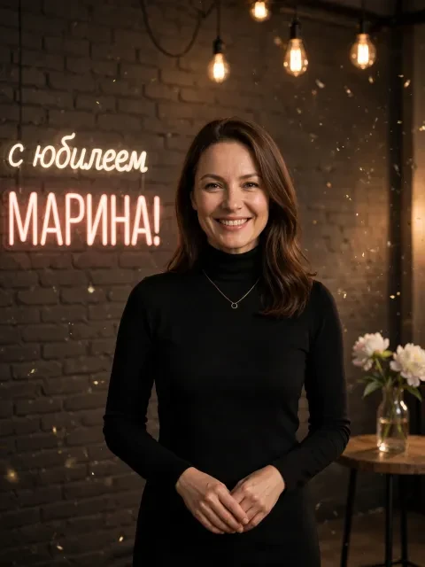 Пример открытки в дизайне «Неон на кирпичной стене»