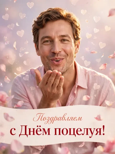 Пример открытки в дизайне «Воздушный поцелуй в пастели»