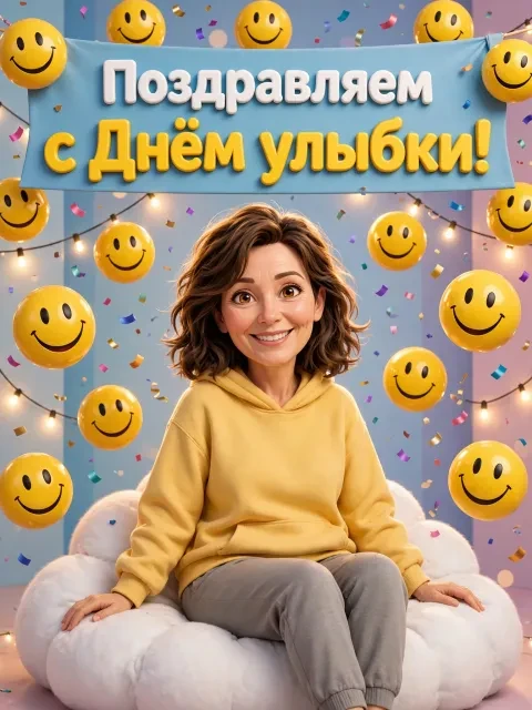 Пример открытки в дизайне «Мультяшная 3D-вселенная радости»