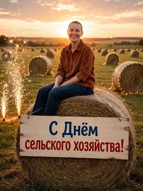 Пример открытки в дизайне «Вечерний сенокос»