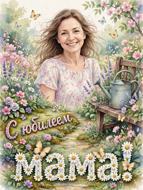 Пример открытки в дизайне «Акварельный сад»