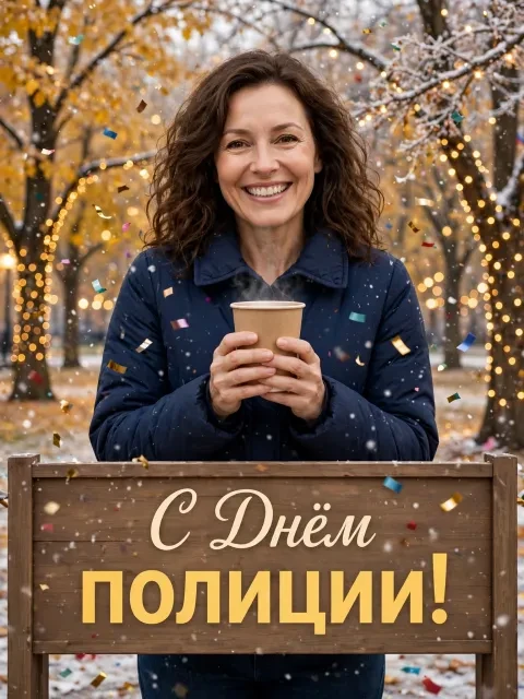 Пример открытки в дизайне «Ноябрьский парк и первый снег»