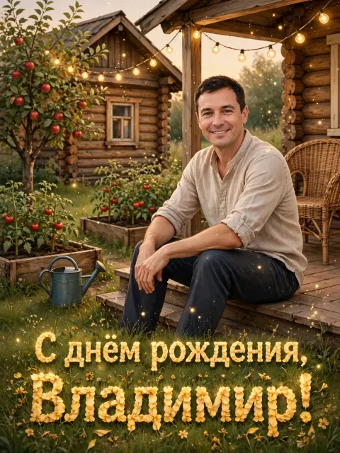 Пример открытки в дизайне «Дача в золотых огнях»