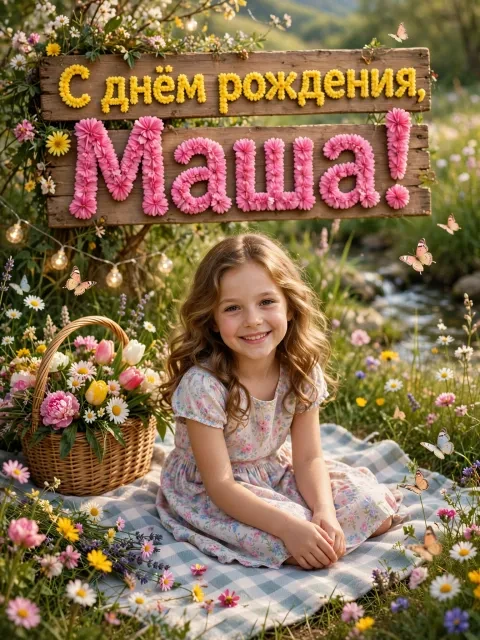 Пример открытки в дизайне «Весенний пикник с гирляндами»