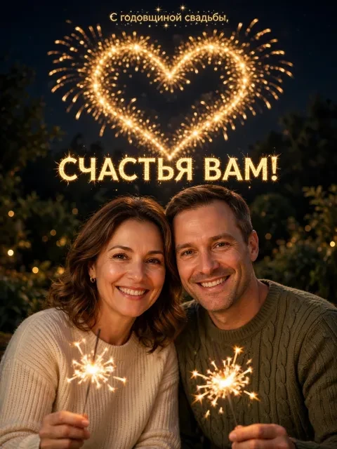 Пример открытки в дизайне «Сердечный салют»