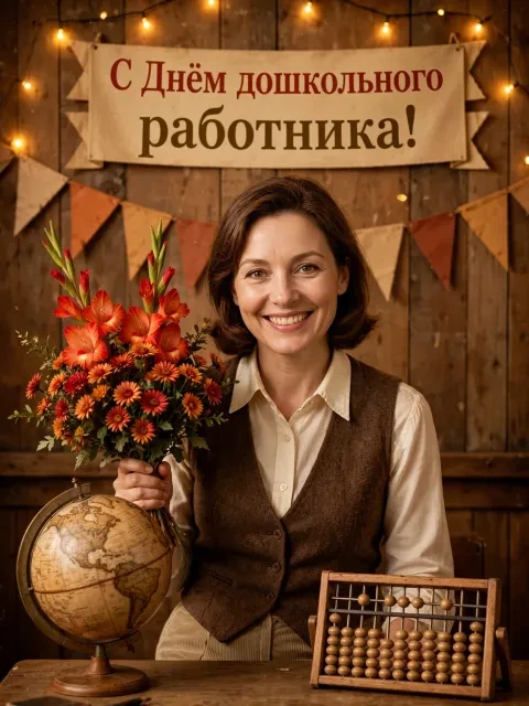 Пример открытки в дизайне «Ретро-открытка с астрами»
