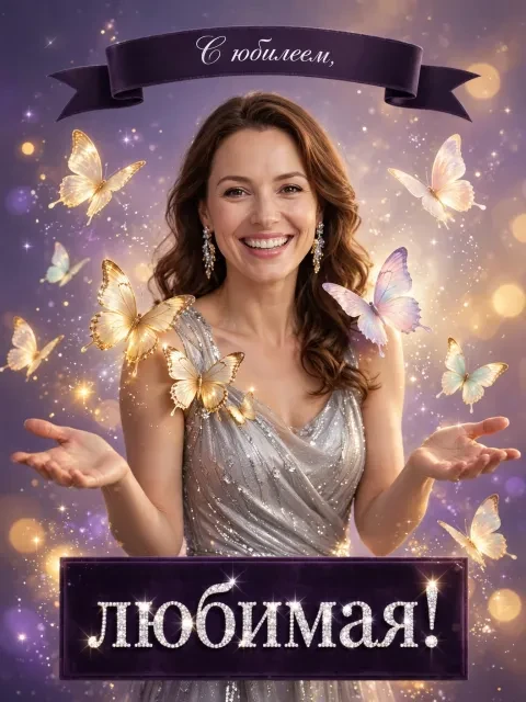 Пример открытки в дизайне «Бабочки и шик»