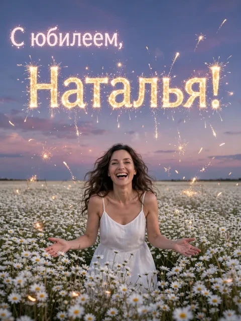 Ромашковое поле и фейерверк