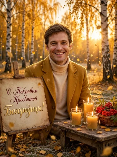 Пример открытки в дизайне «Золотая берёзовая роща»