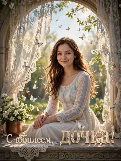 Пример открытки в дизайне «Кружевное окно с бабочками»