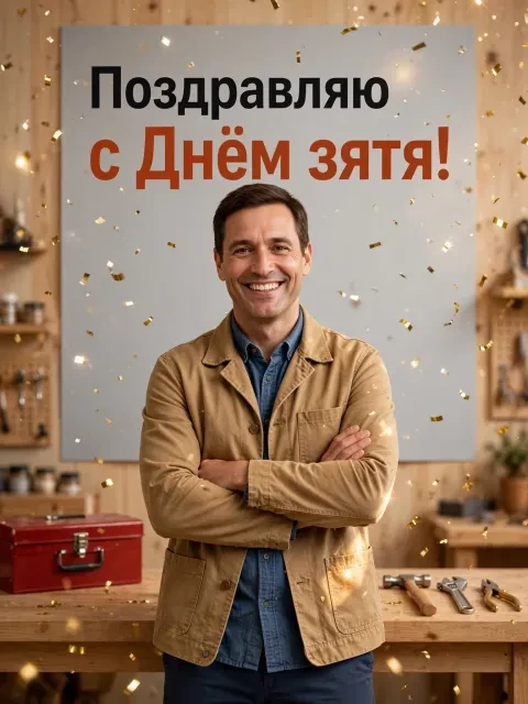 Пример открытки в дизайне «Золотые руки в мастерской»