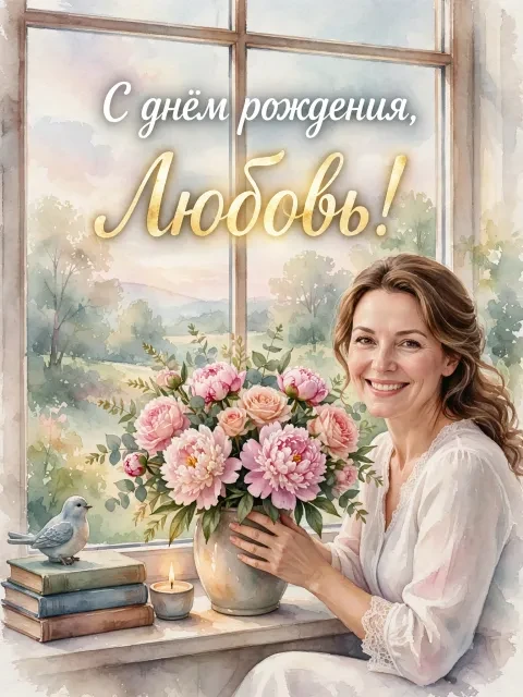 Выбрать дизайн «Цветы в вазе на подоконнике»