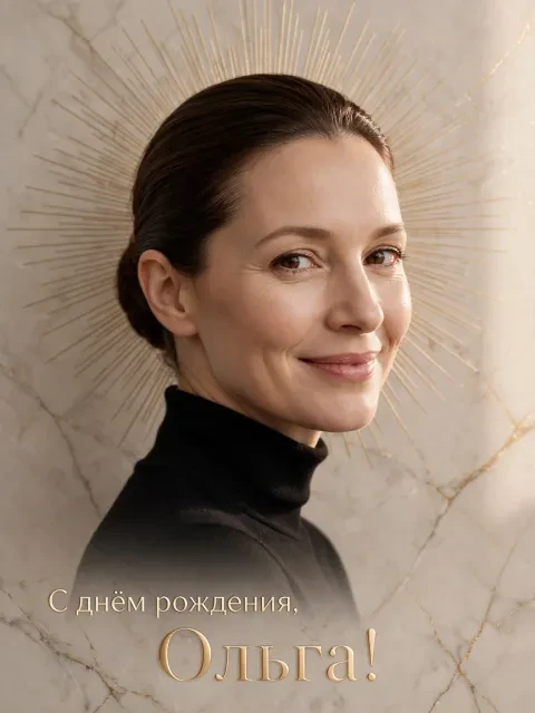 Пример открытки в дизайне «Минимализм с золотым сиянием»