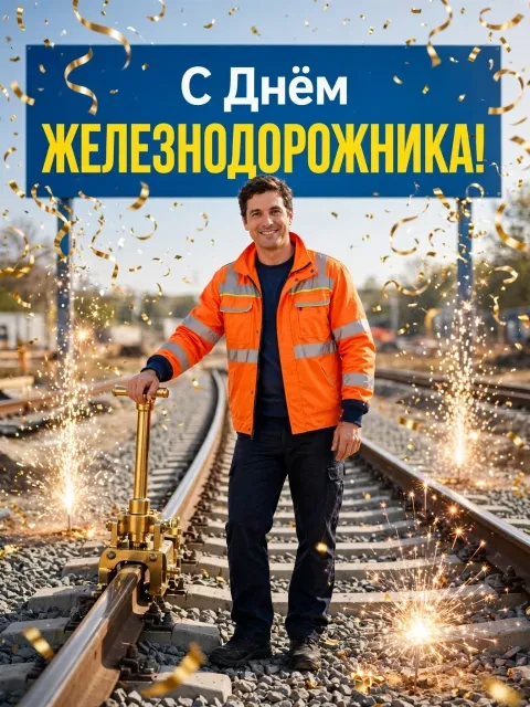 Пример открытки в дизайне «Праздник стальных путей»
