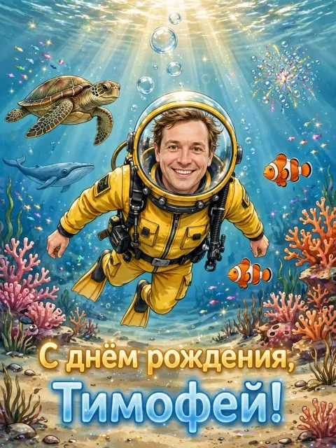 Пример открытки в дизайне «Подводный мир»