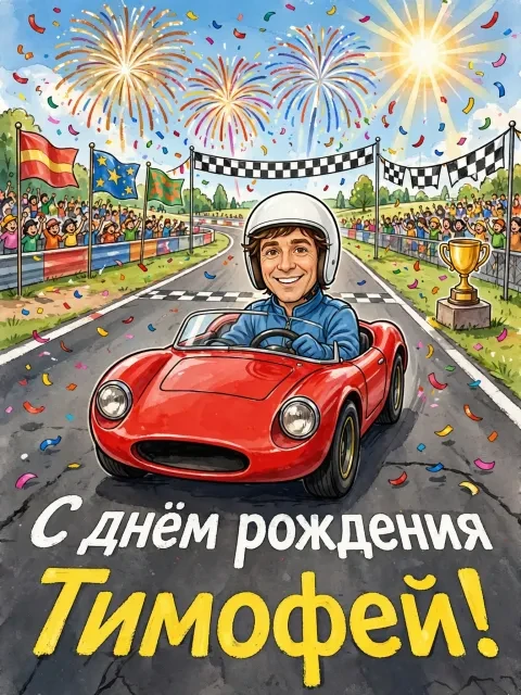 Пример открытки в дизайне «Гоночная трасса»