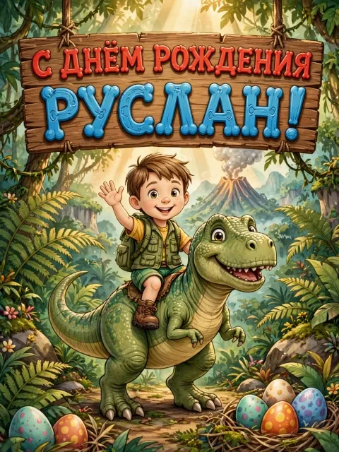 Пример открытки в дизайне «Дино-вечеринка»