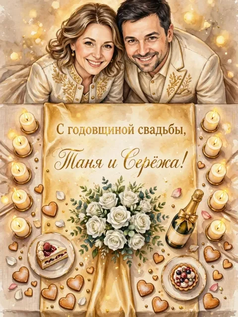 Пример открытки в дизайне «Свечи на праздничном столе»