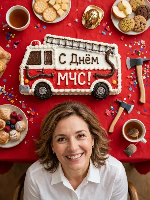 Пожарный за праздничным столом