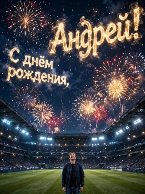 Пример открытки в дизайне «Салют над стадионом»