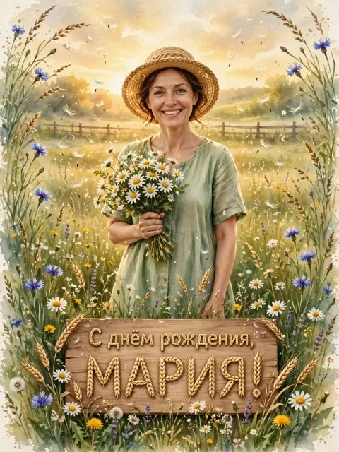 Пример открытки в дизайне «Полевые травы в акварели»
