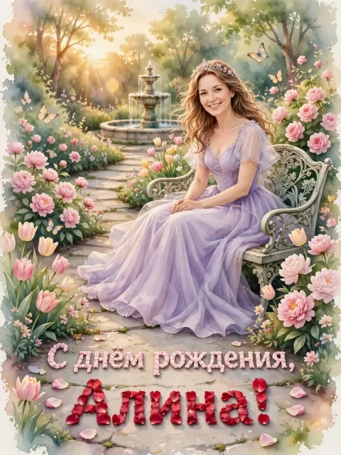 Пример открытки в дизайне «Принцесса в цветочном саду»