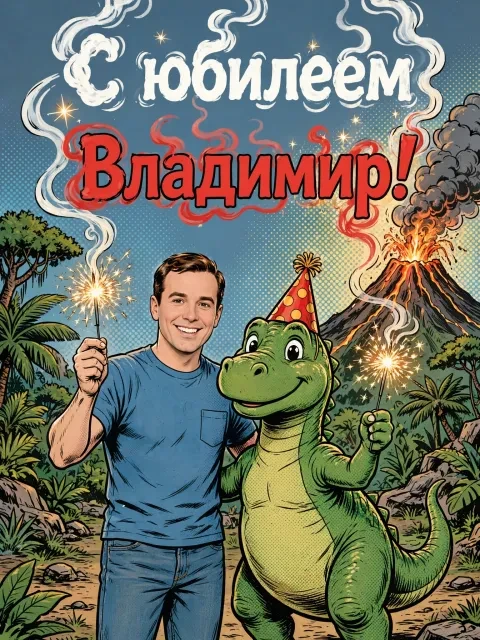Пример открытки в дизайне «Дино-вечеринка»