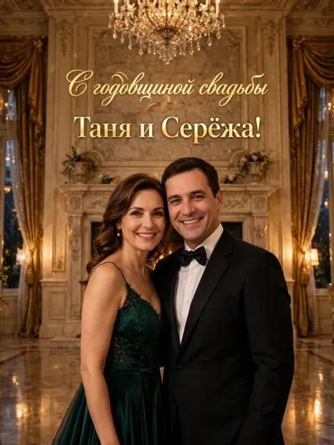 Пример открытки в дизайне «Золотое сияние классики»