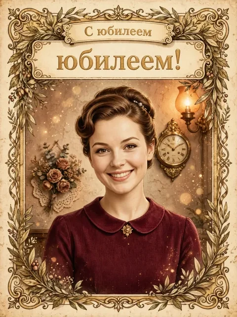 Пример открытки в дизайне «Ретро-открытка с орнаментом»