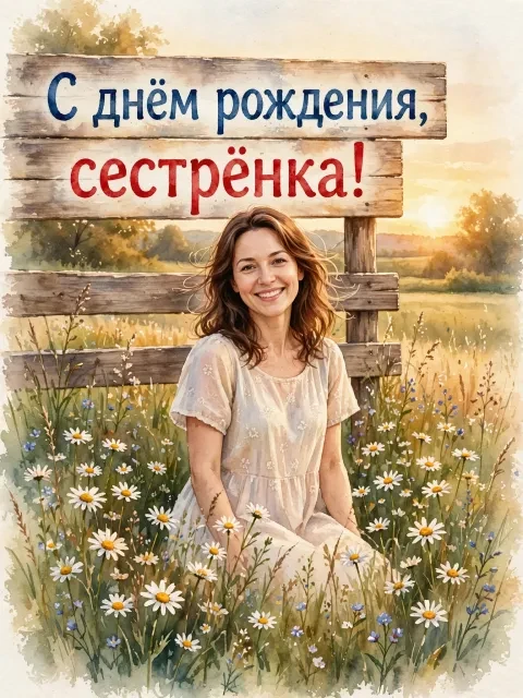 Пример открытки в дизайне «Ромашковое поле»