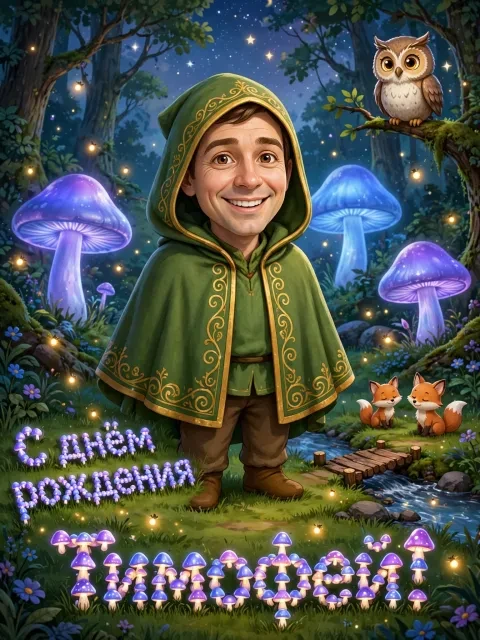 Пример открытки в дизайне «Сказочный лес»