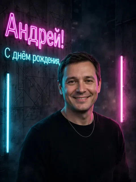 Пример открытки в дизайне «Неоновый техно-портрет»