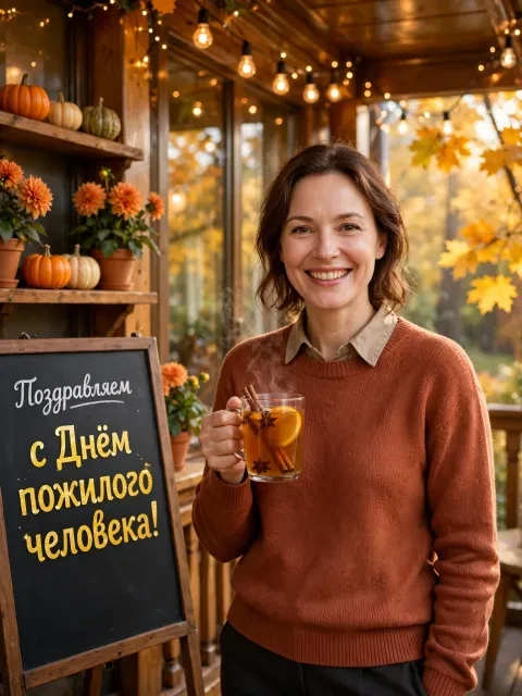 Пример открытки в дизайне «Золотая веранда»