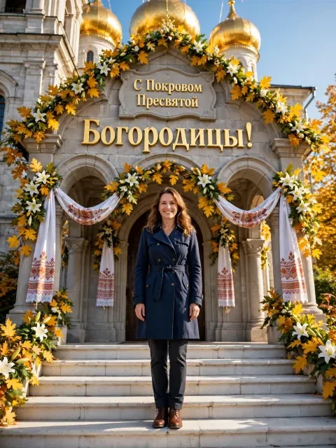 Пример открытки в дизайне «Покров на крыльце собора»