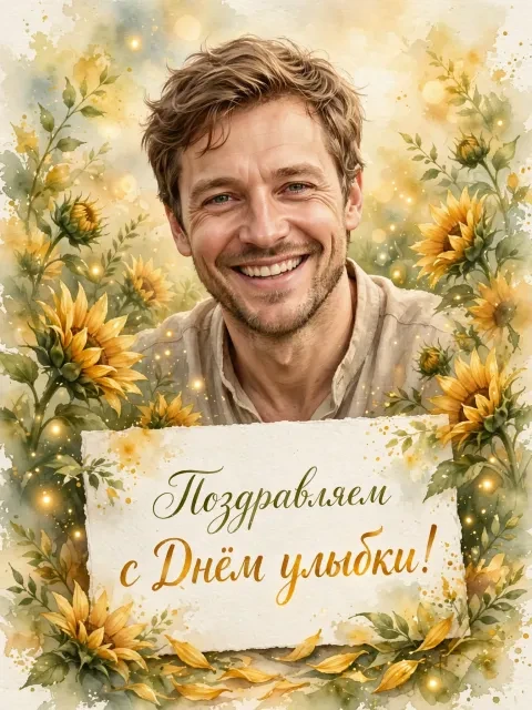 Пример открытки в дизайне «Акварельный луг подсолнухов»
