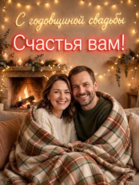 Пример открытки в дизайне «Уютный вечер с гирляндами»