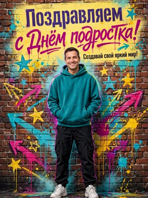 Яркий стрит-арт на кирпичной стене