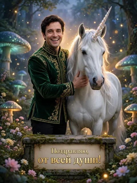 Пример открытки в дизайне «Хранитель единорога»