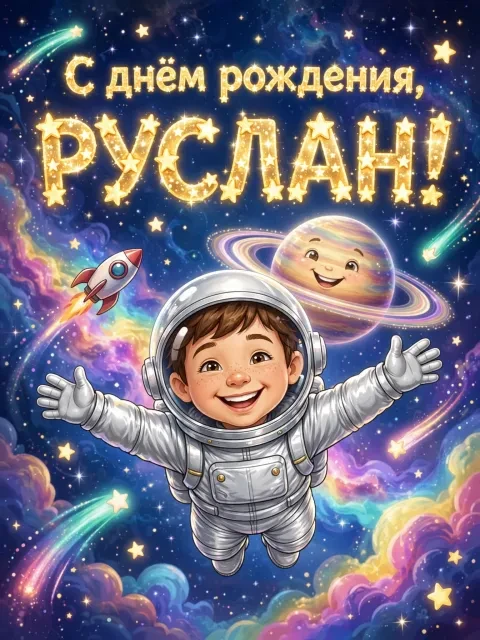 Пример открытки в дизайне «Космический полёт»