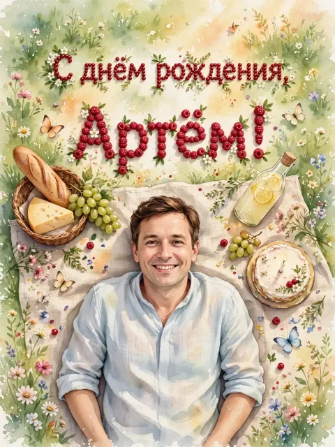 Пример открытки в дизайне «Акварельный пикник»