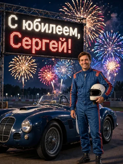 Выбрать дизайн «Ретро-открытка с автомобилем и салютом»