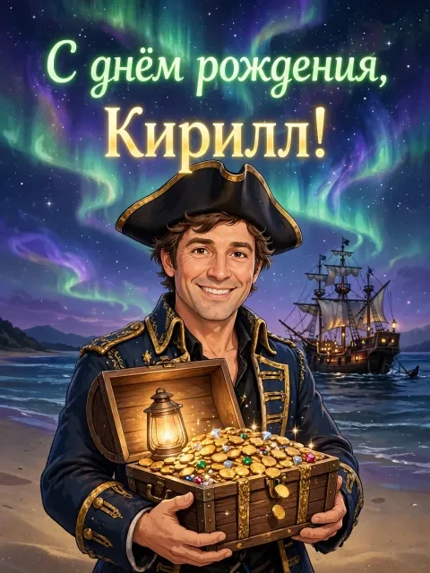 Пример открытки в дизайне «Пиратский клад на острове»
