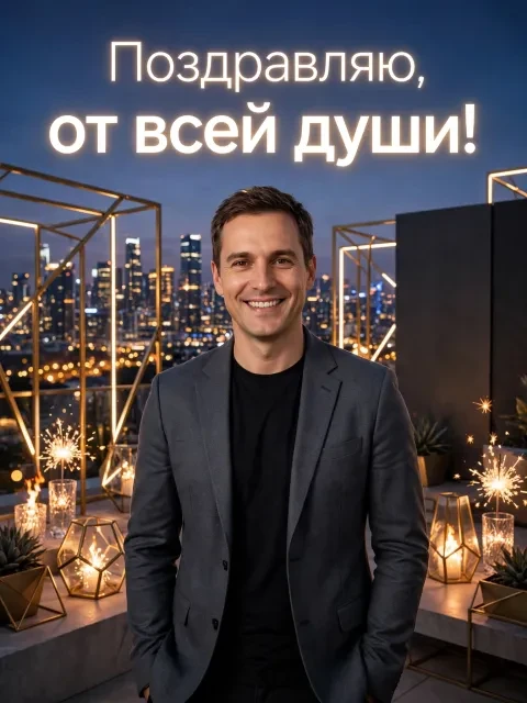 Пример открытки в дизайне «Огни ночного мегаполиса»